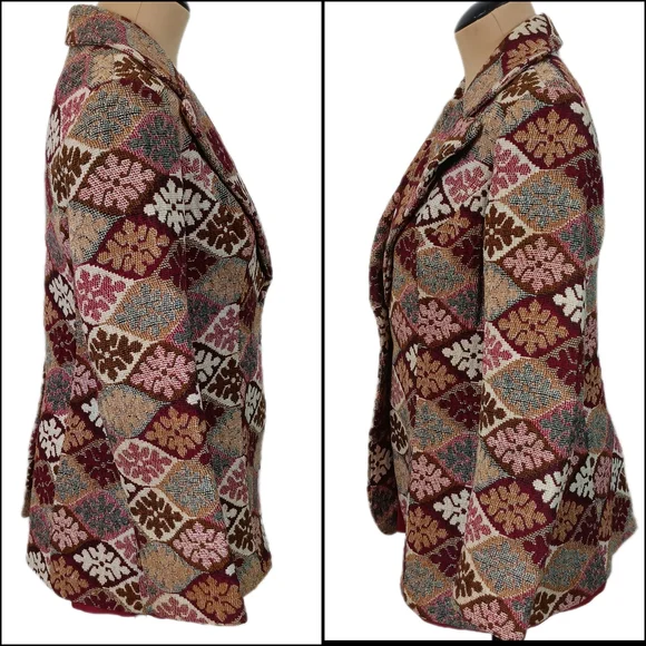Vintage 70s Alex Colman Blazer Womens M Multicolor Woven Tapestry Boho Academia - Picture 3 of 9